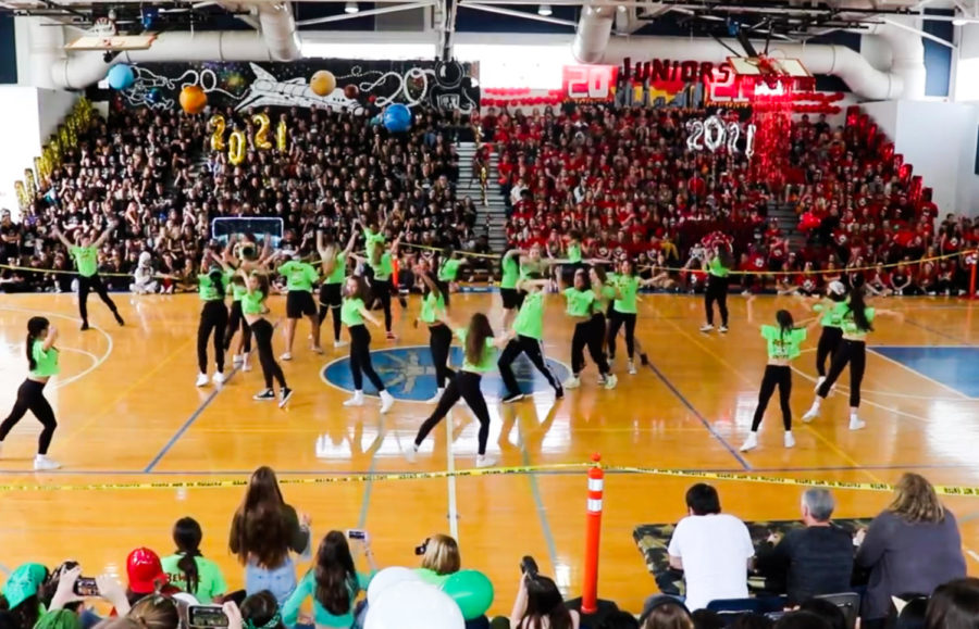 A viral sensation with over 500,000 views on YouTube, the class of 2022 performs their sophomore class dance during the 2020 pep rally.